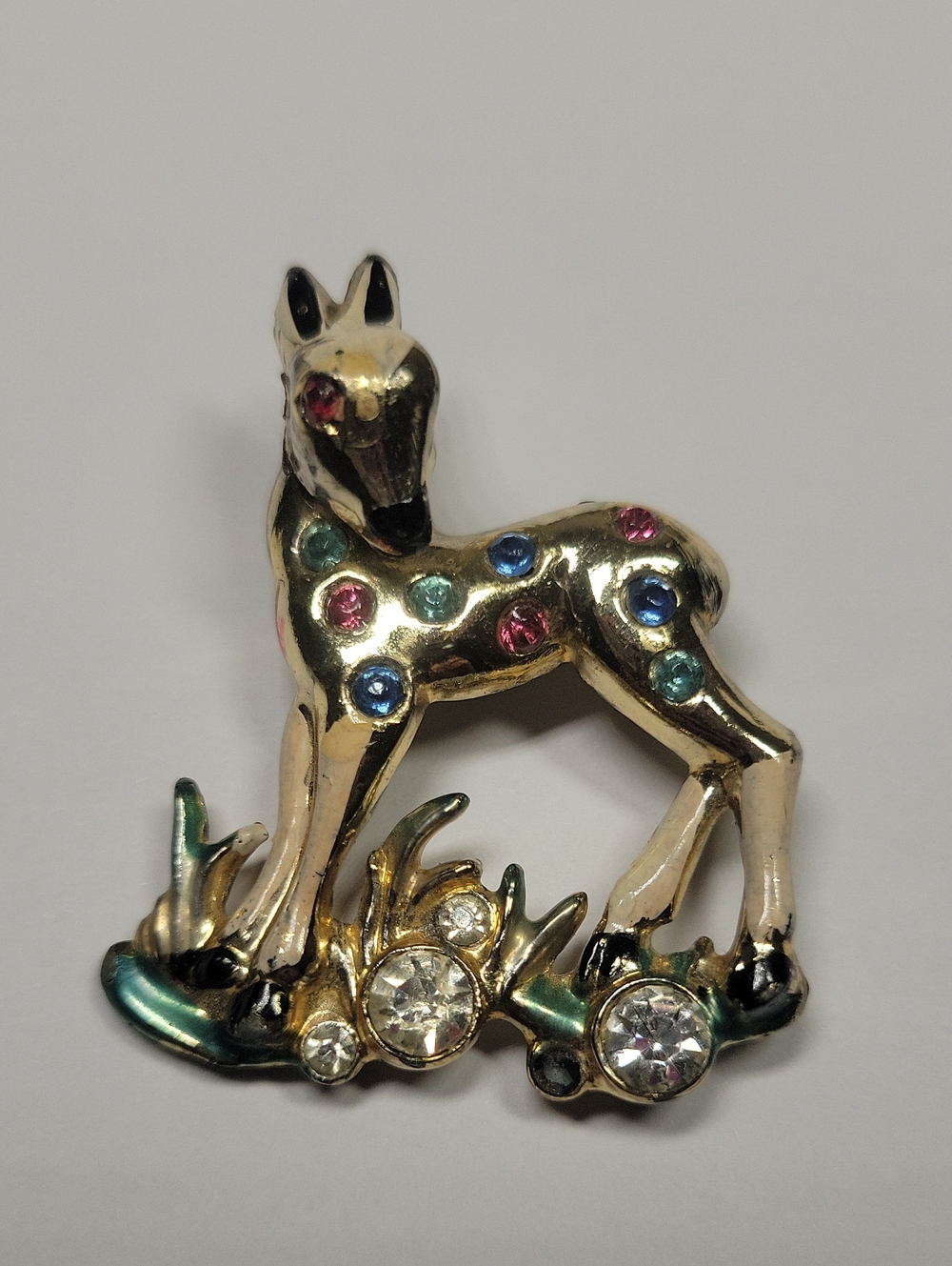 Retro Whimsical Baby Deer Brooch Pin With Rhinestones